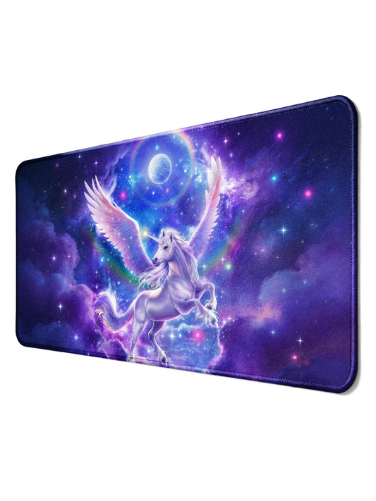 月亮光環獨角獸與星系及彩虹燈光書桌墊