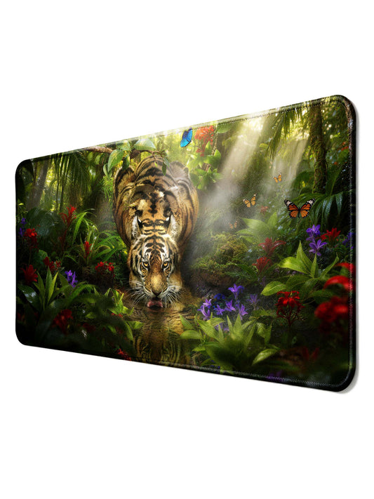 Tiger Drinking From Stream In Tropical Rainforest Extended Desk Mat