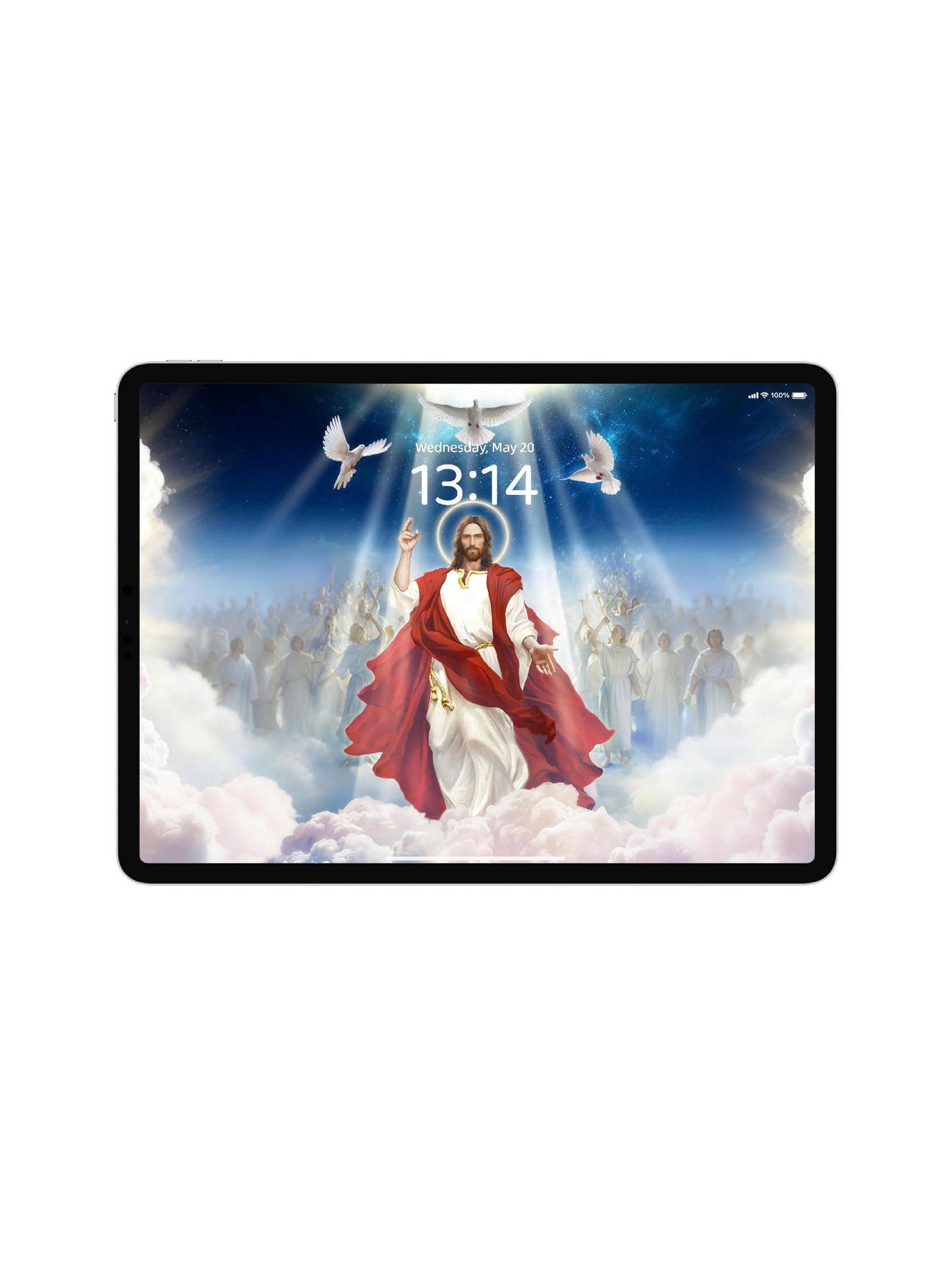 Jesus In Clouds With Halo And White Doves Digital Wallpaper
